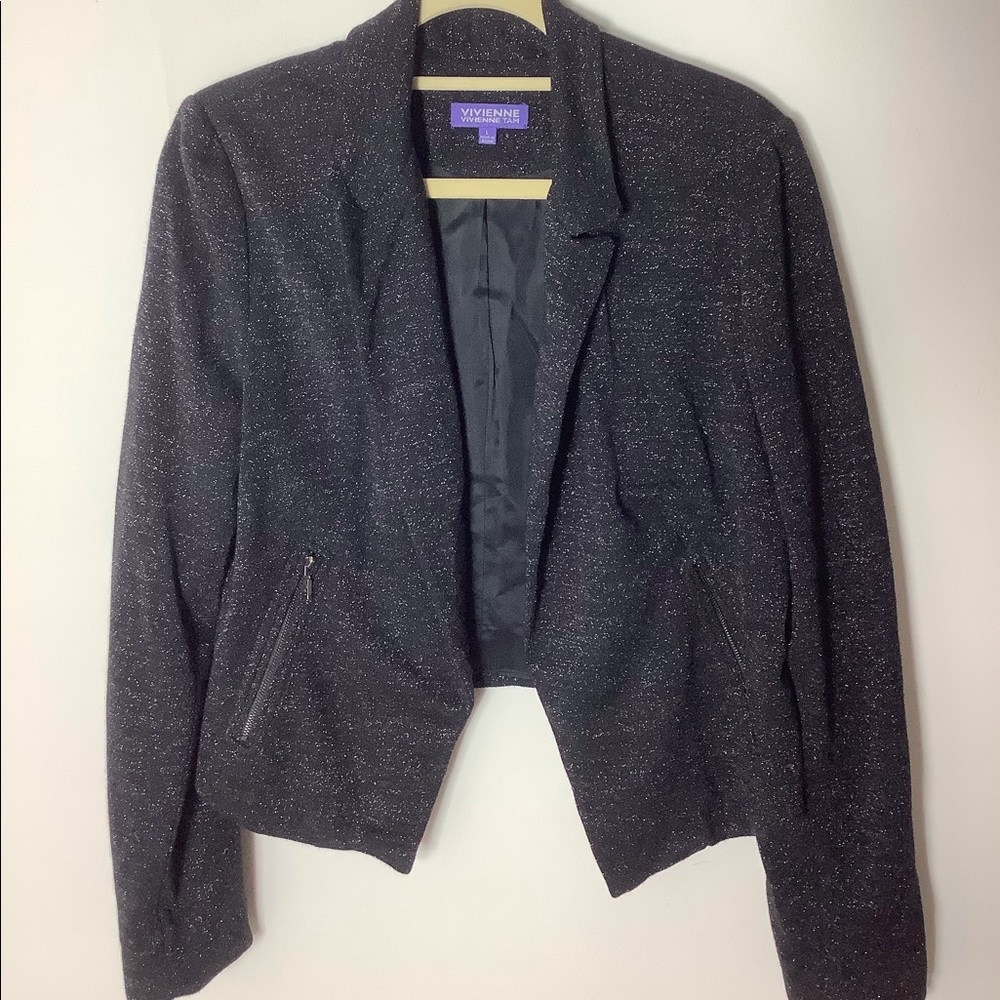 Vivienne Tam sparkly Open Front Black Blazer